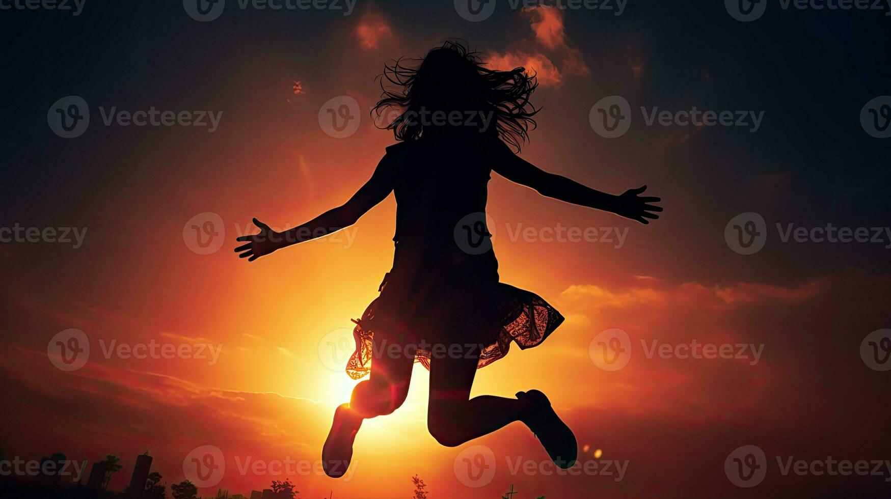 Jumping silhouette of a girl photo