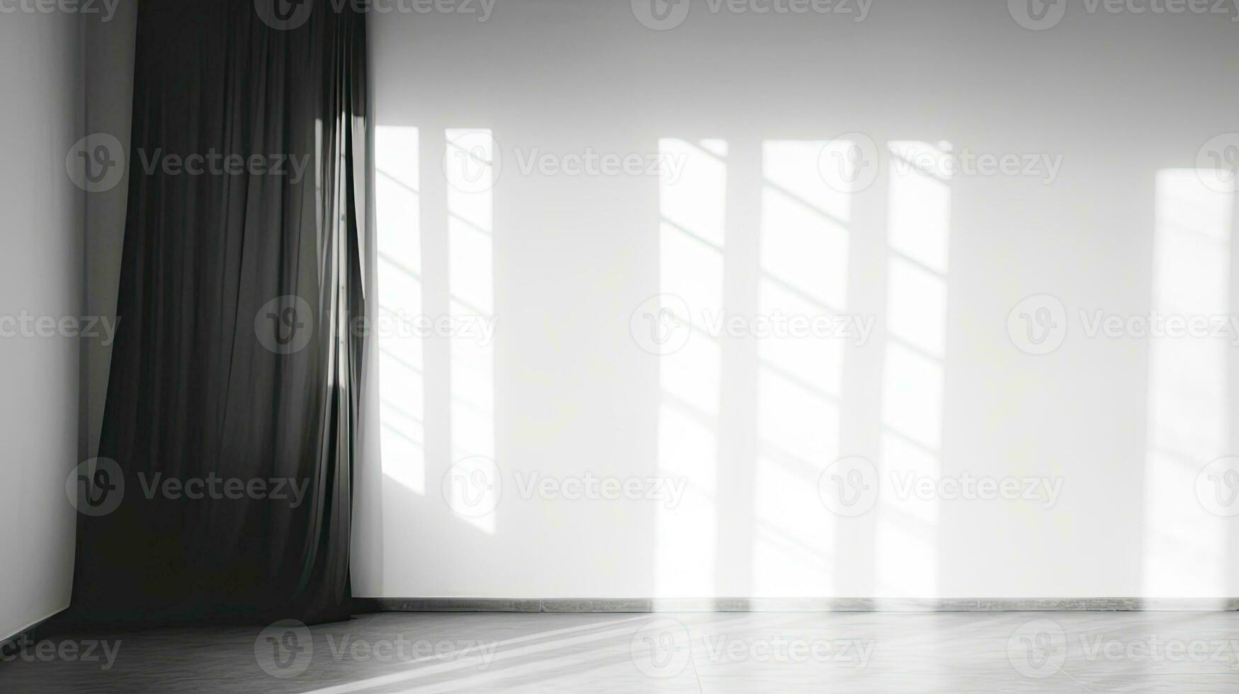 Defocused light from the window casts blurry shadows on the white wall mimicking empty space for a mockup photo