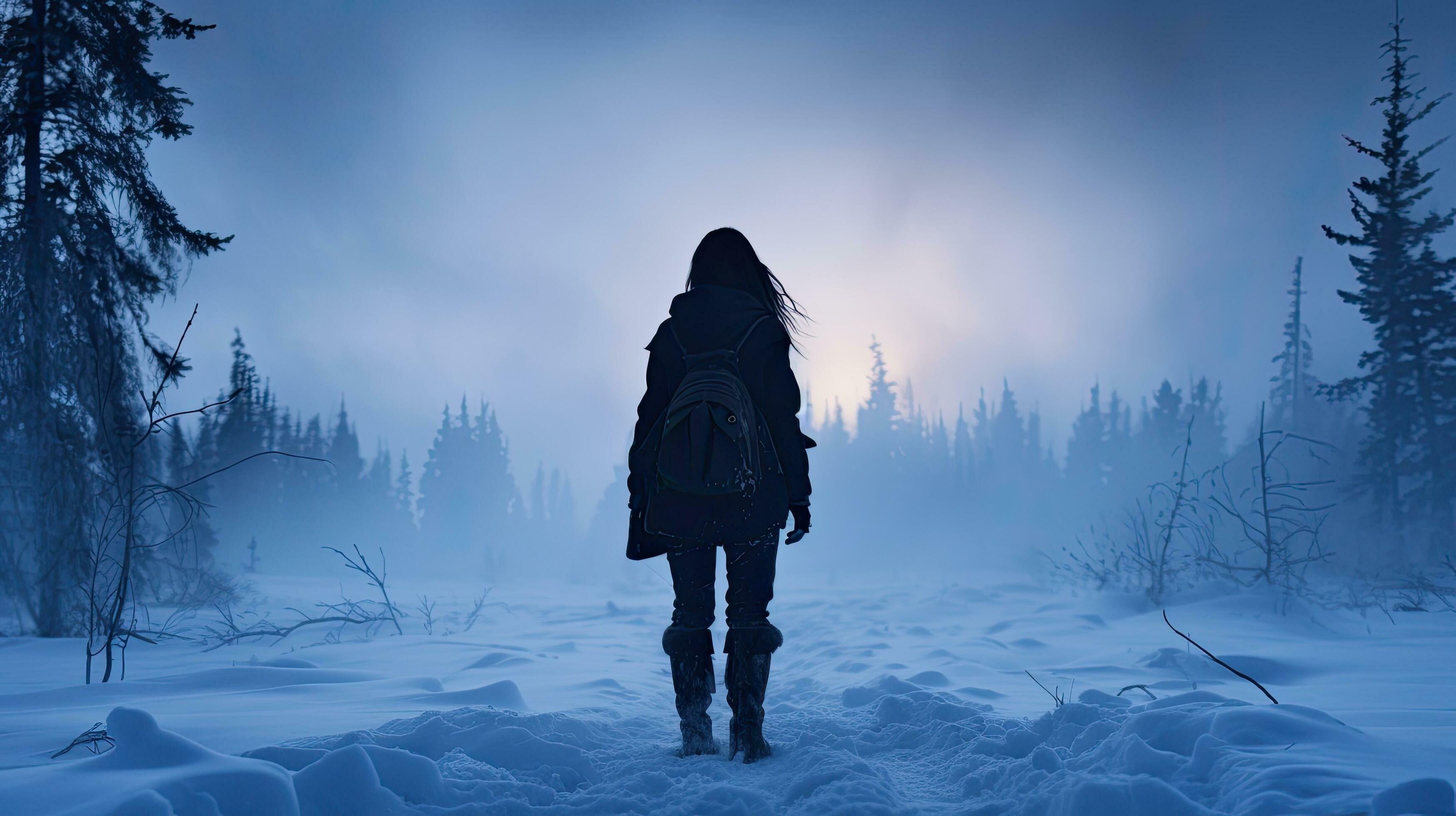 Digital art rendering of a young girl sitting alone in the cold winter. She  is scared, freezing, and feeling alone and helpless Stock Photo - Alamy