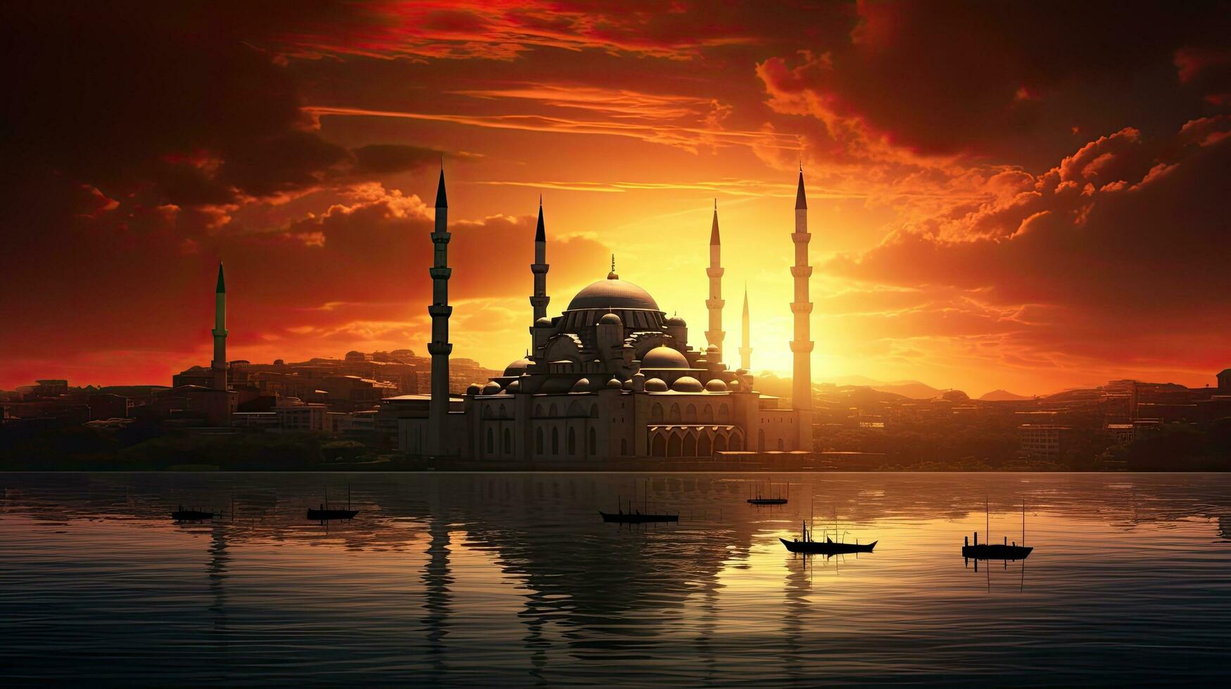 Mosque silhouette in sunset over Istanbul Turkey photo