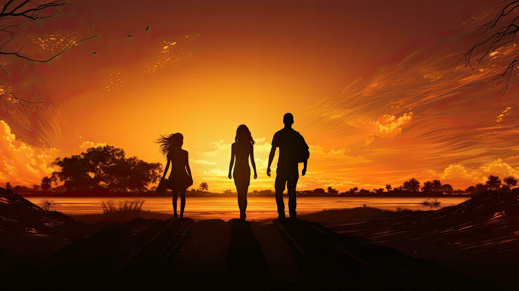 People s silhouettes at sunrise photo