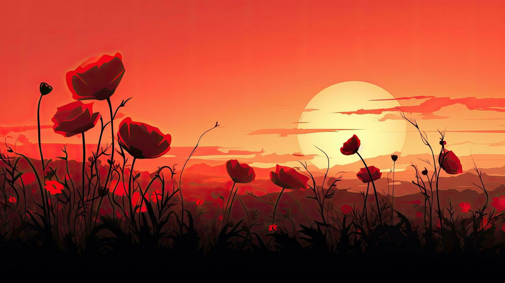 Sunset creates a silhouette of flowers photo