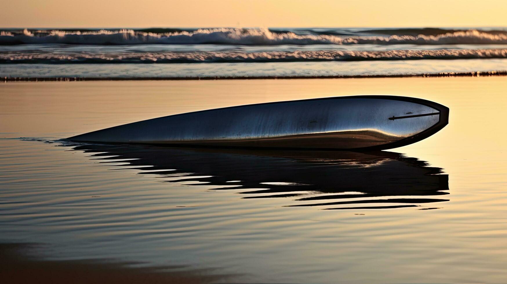 playa tabla de surf silueta con reflexión foto