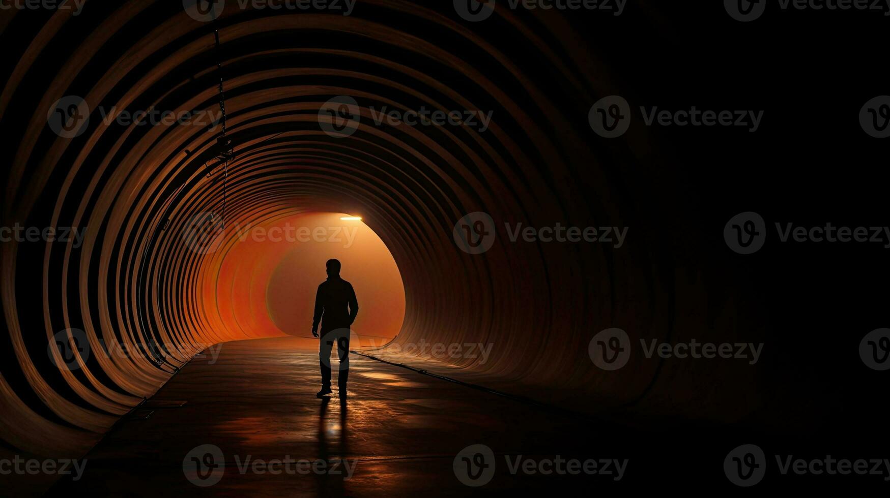 Man walking through a tunnel s silhouette photo