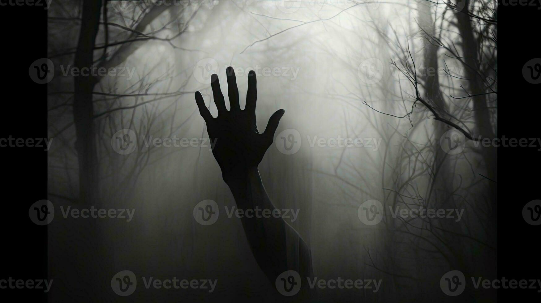 Silhouetted hand behind frosted glass Halloween theme photo