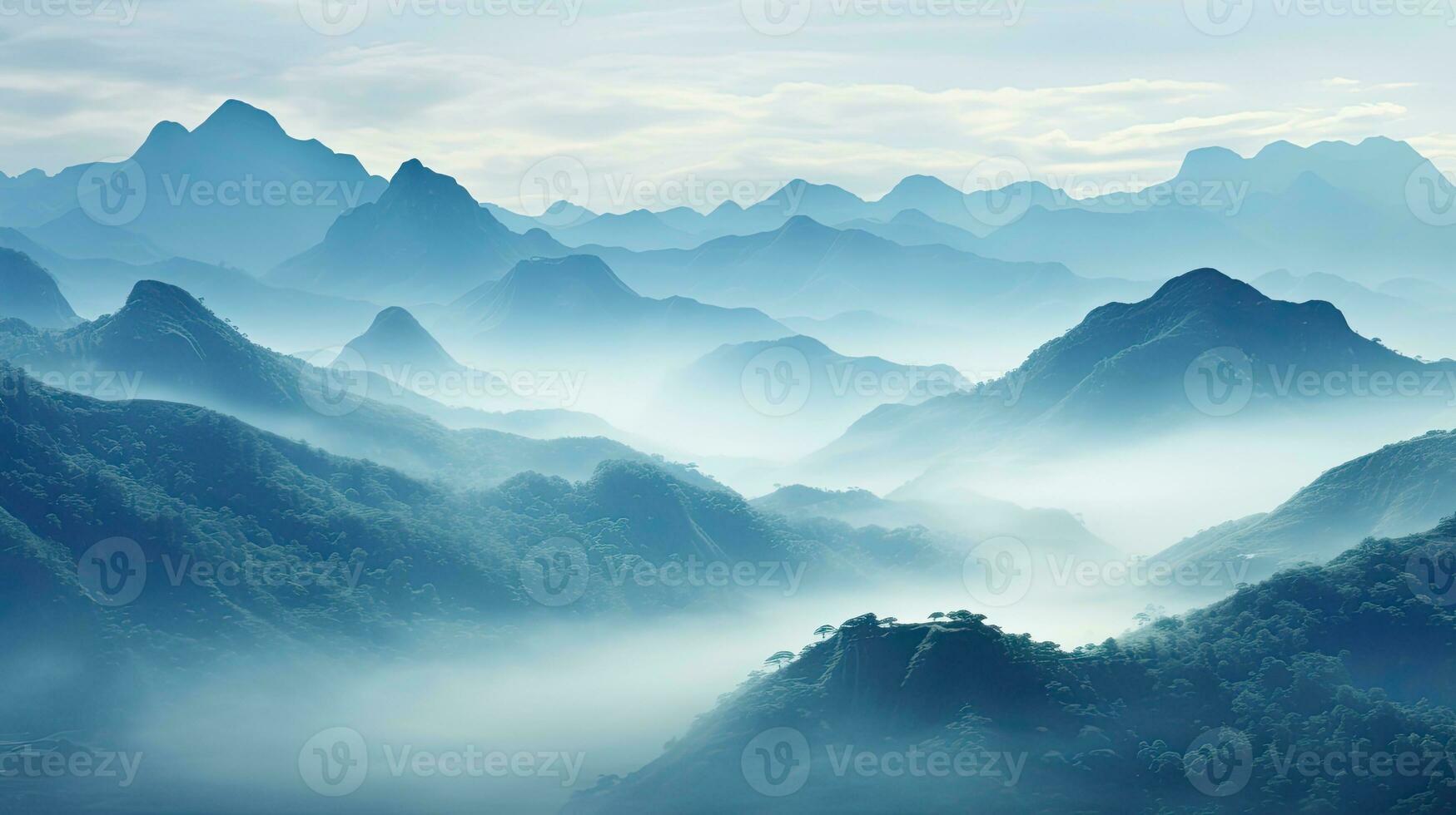 Beautiful Indian mountains with silhouettes visible through fog in Manila valley photo