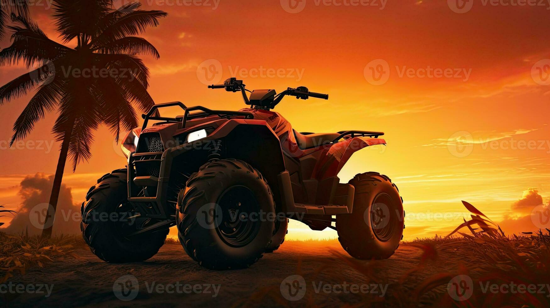 Holiday exploration with quad bike silhouette during sunset photo