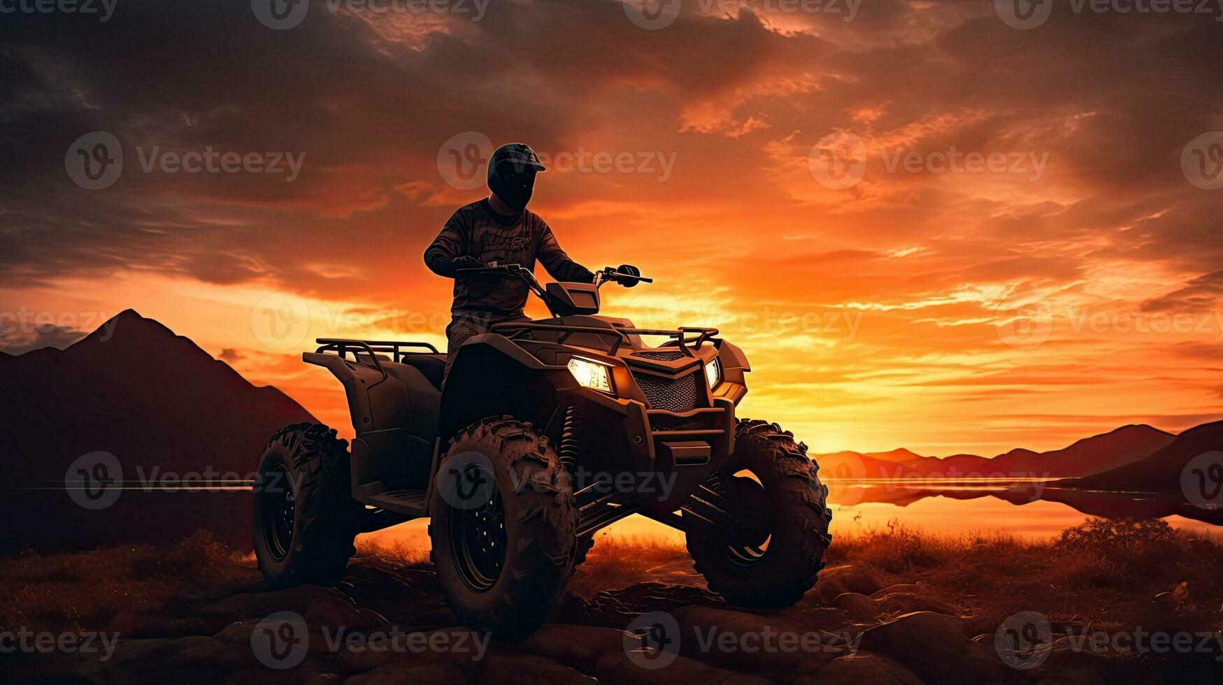 Silhouette of quad bike during a holiday exploration at sunset photo