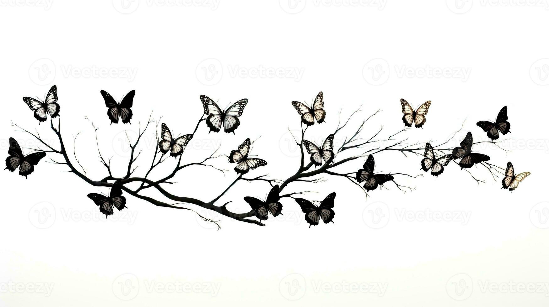 Butterflies and leafless tree on white background photo
