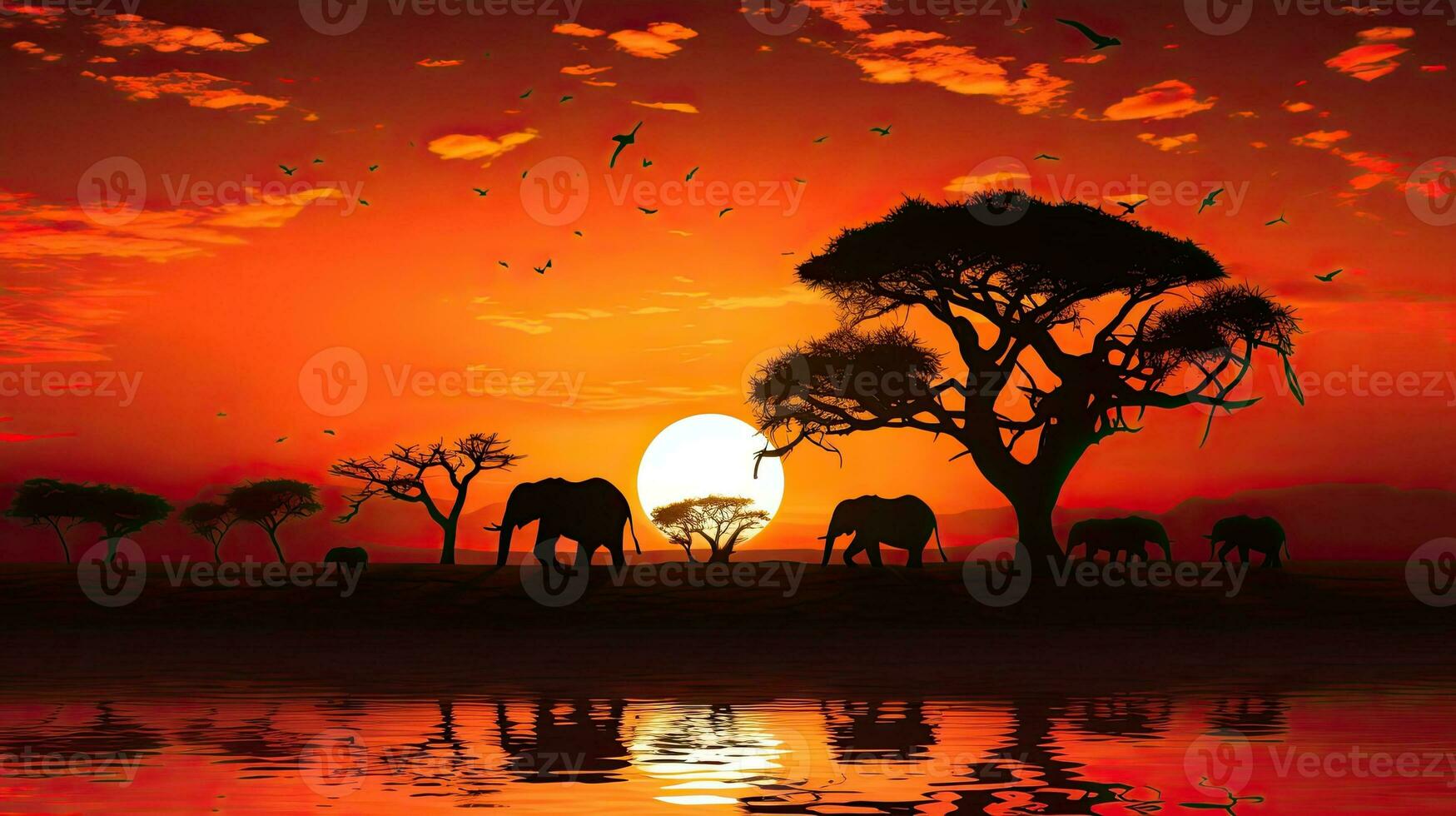 Design element of African safari nature at sunset photo