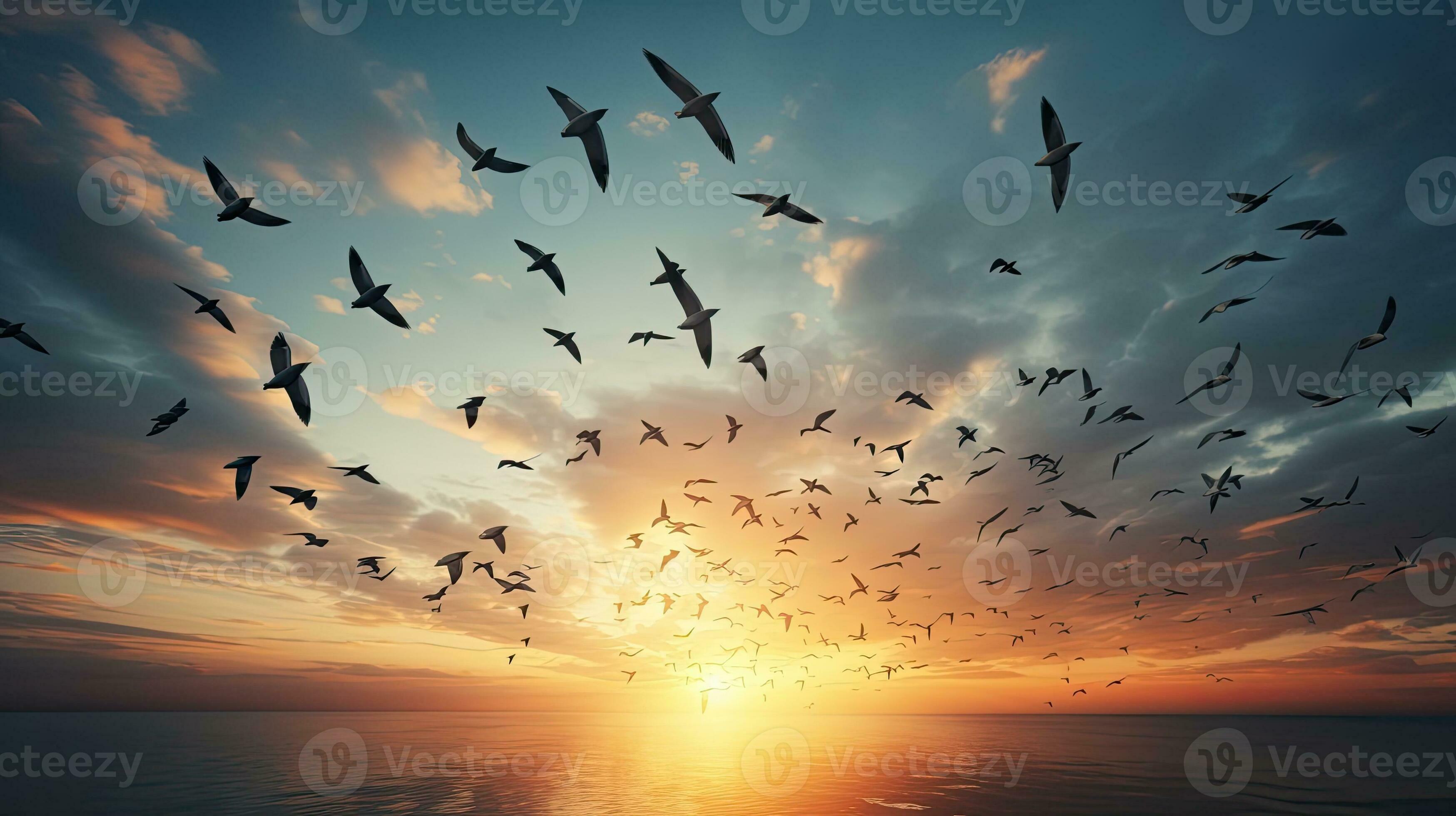 Group of birds soaring in the air outlined birds 27103625 Stock Photo