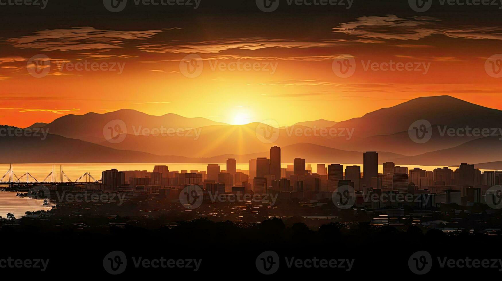 A grainy picture of a cityscape in Penang at sunrise photo