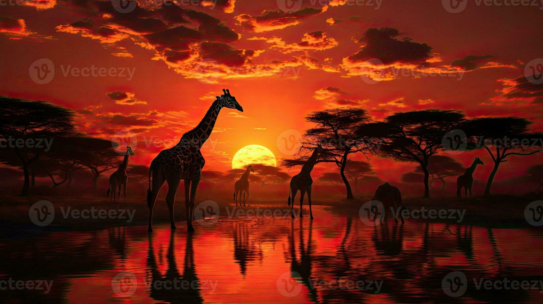 Giraffes in Africa during sunset photo