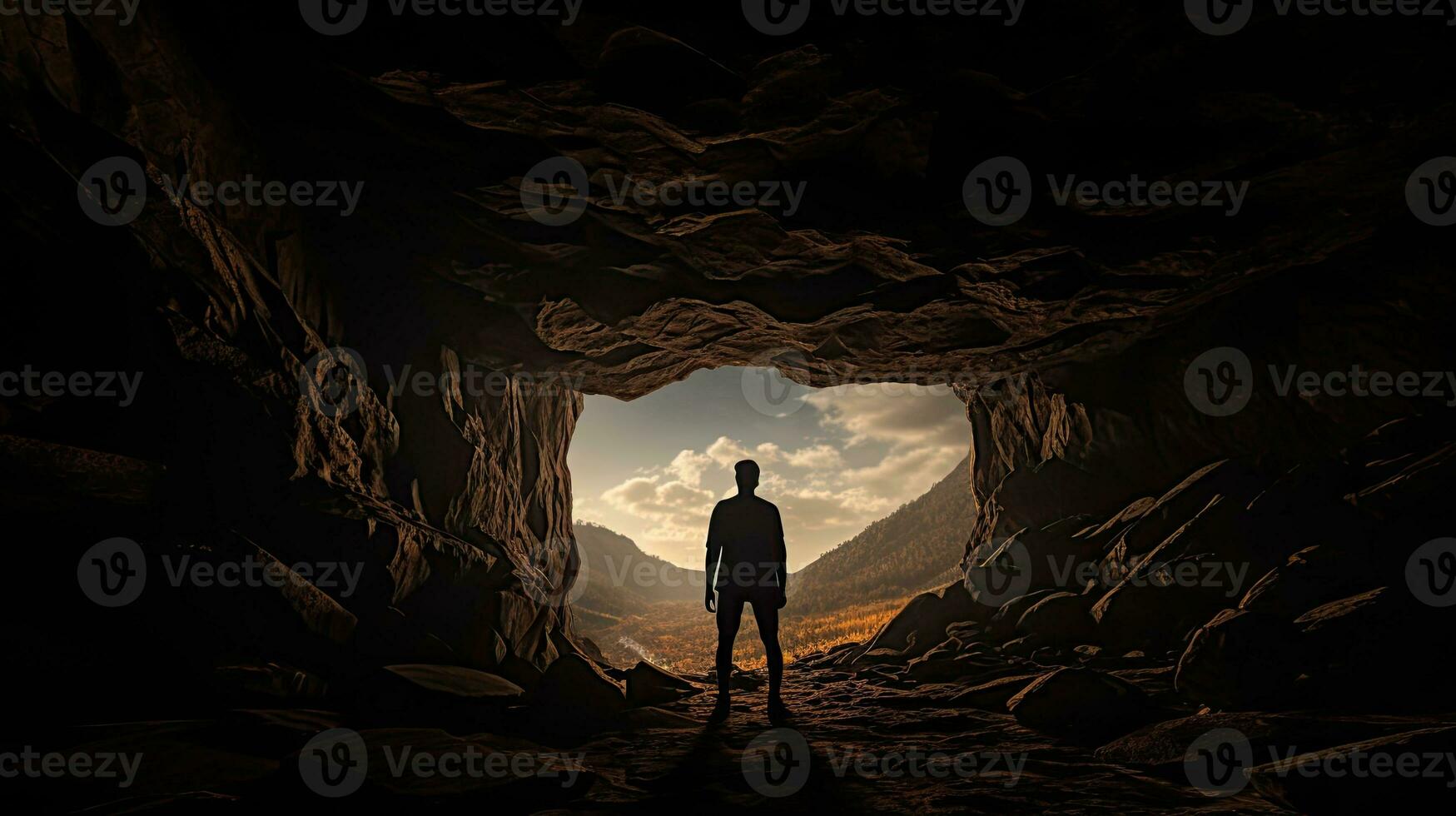 man s silhouette in a cave photo