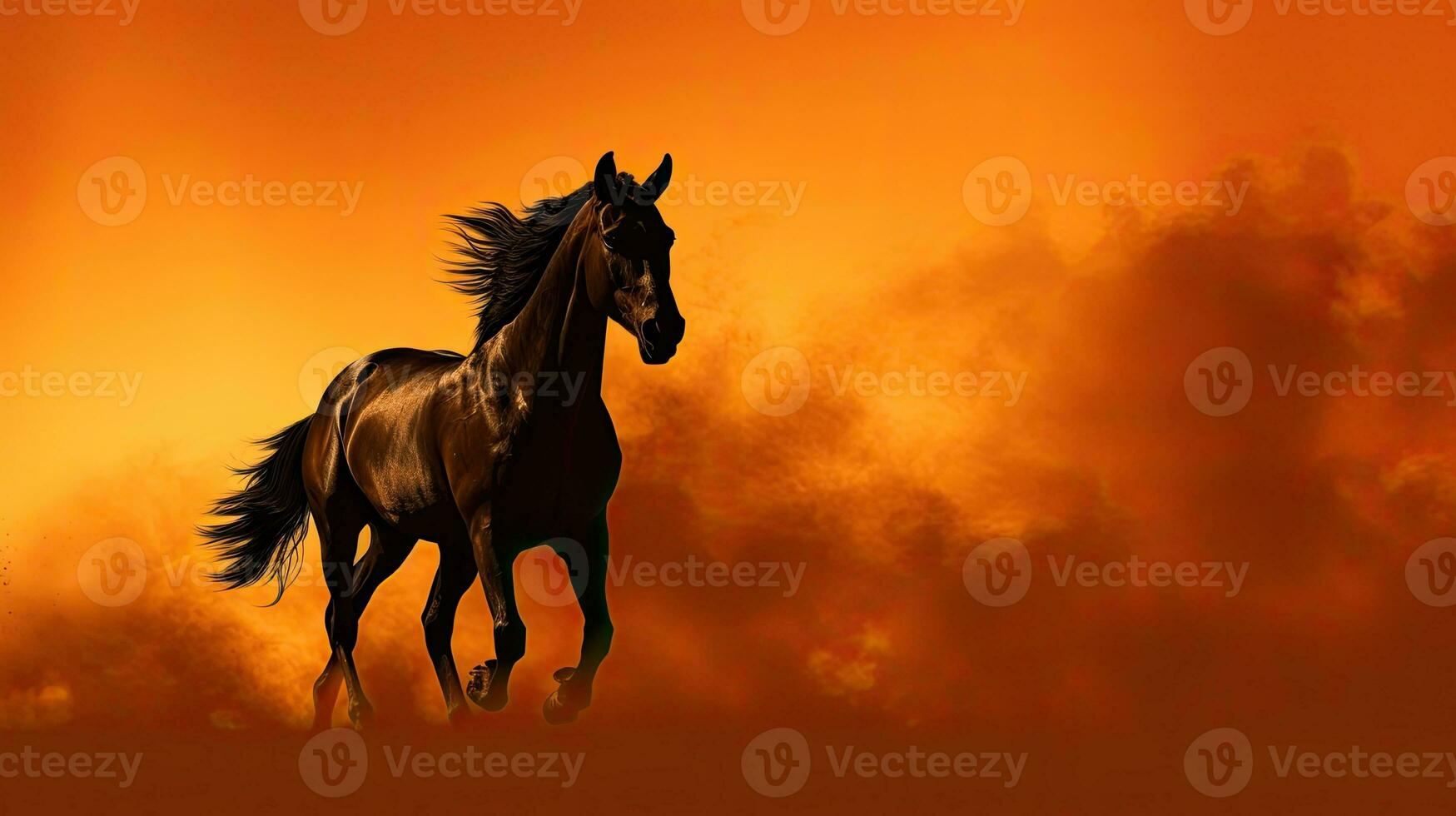 Outline of a horse against a smoky orange backdrop photo