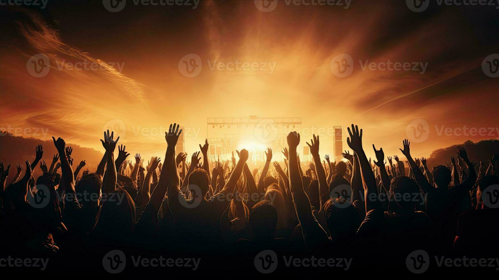 Audience s hands up at a music concert photo