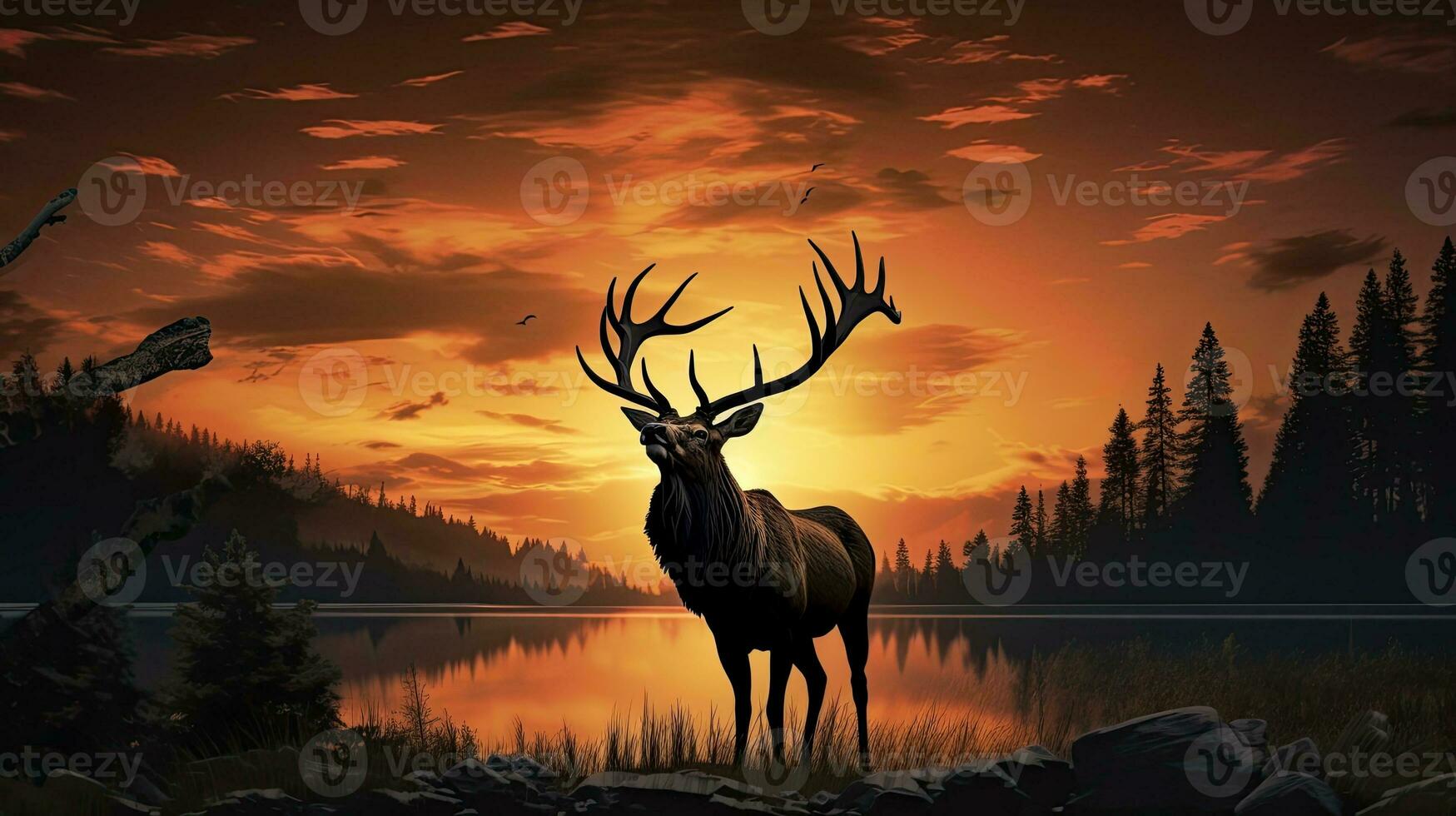 Dark outline of a bugling Bull Elk during dusk photo