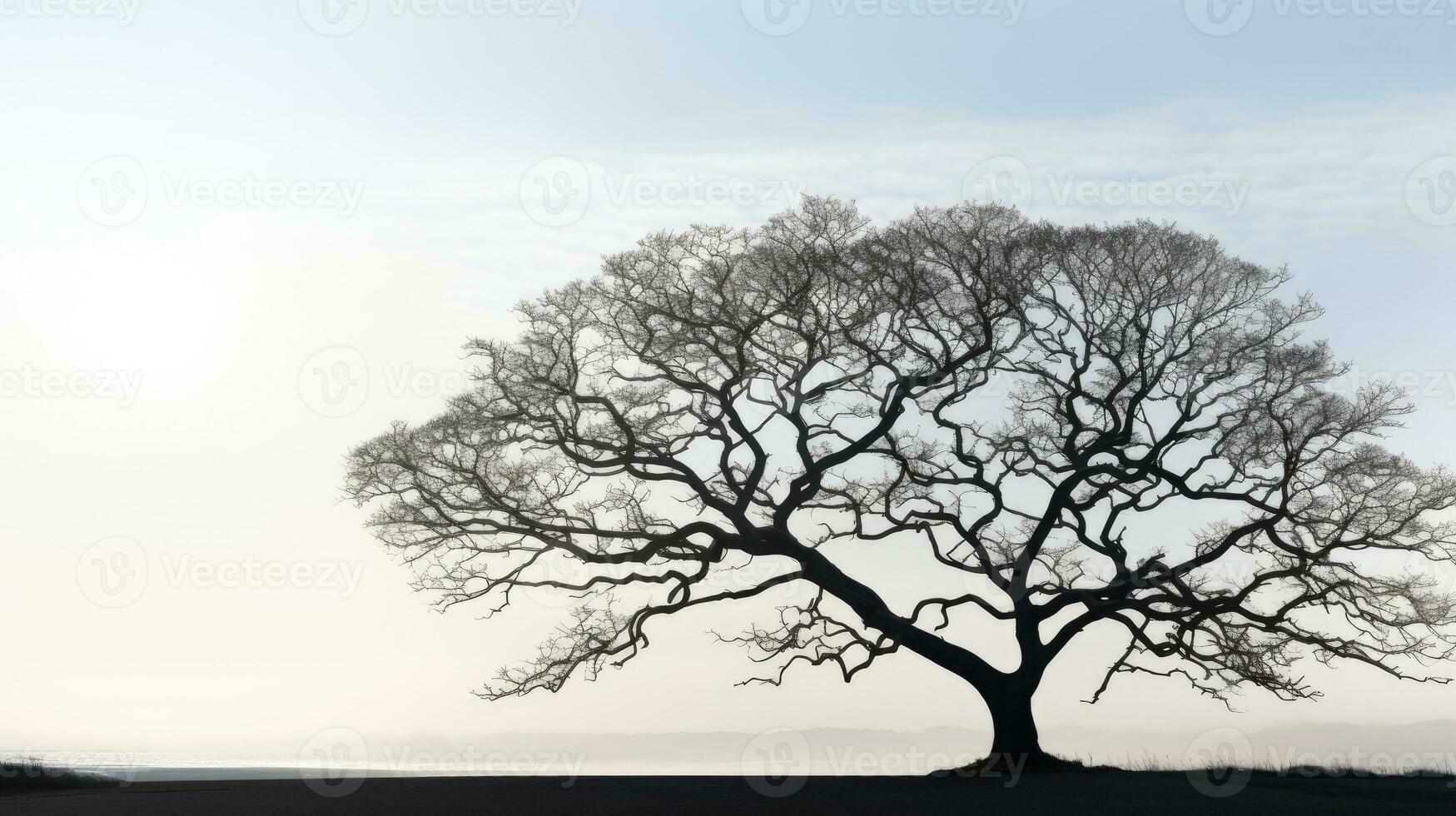 Winter s day in Essex silhouette of a bare Oak tree photo