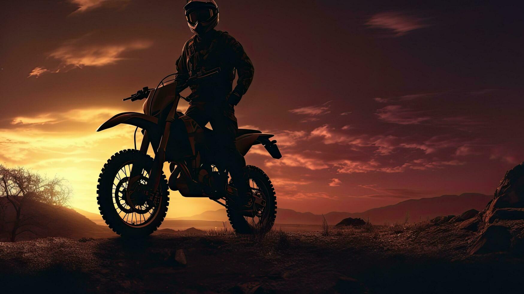 Man wearing hat on off road motorbike at dusk photo