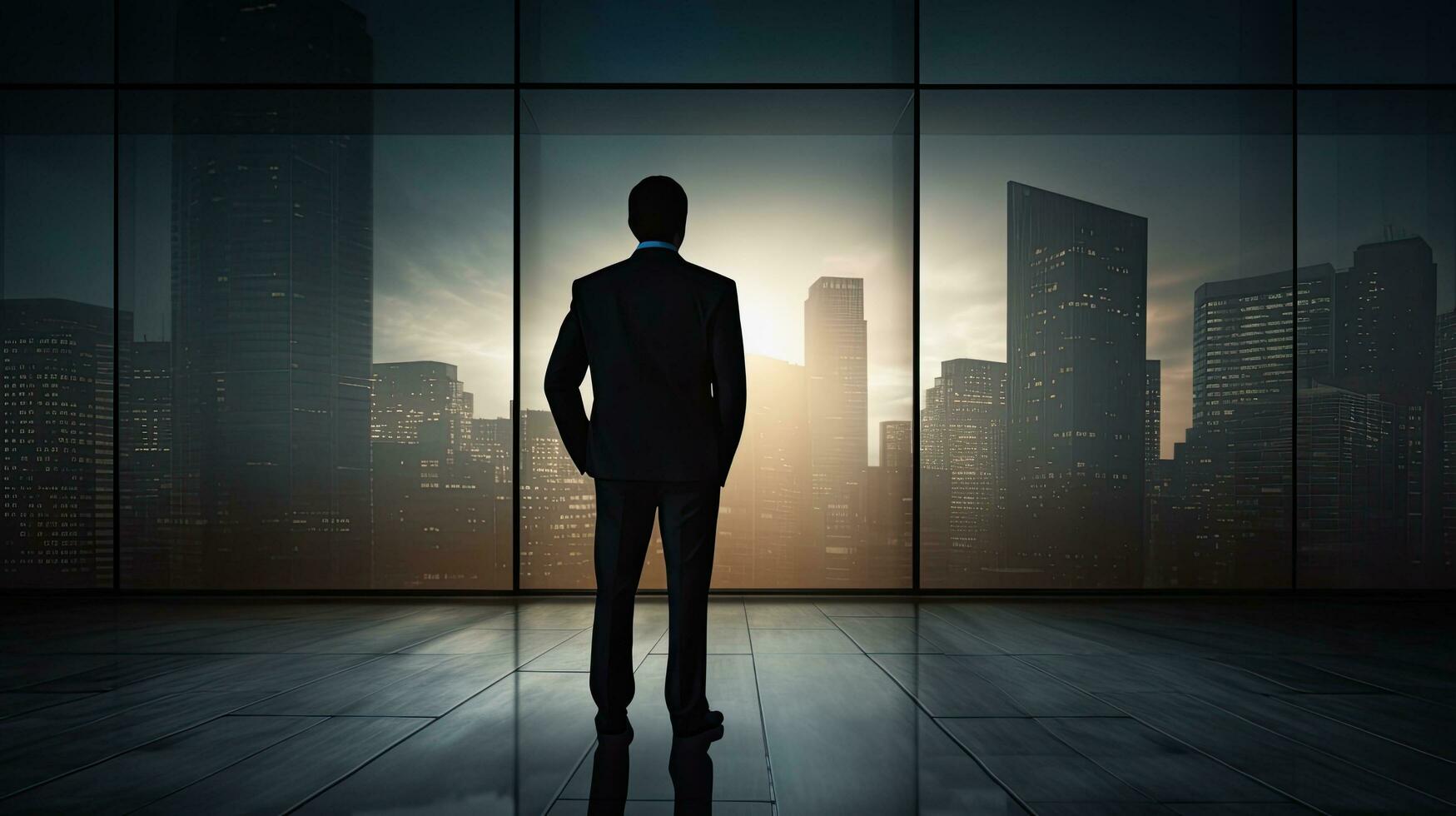 Silhouetted businessman against media backdrop photo