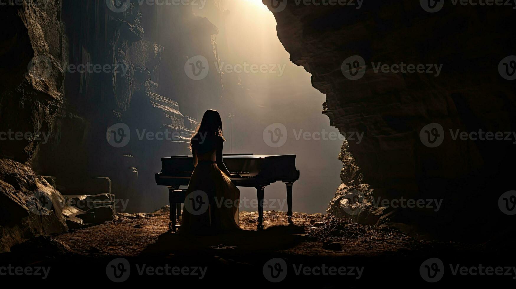 Female pianist in a cavern photo