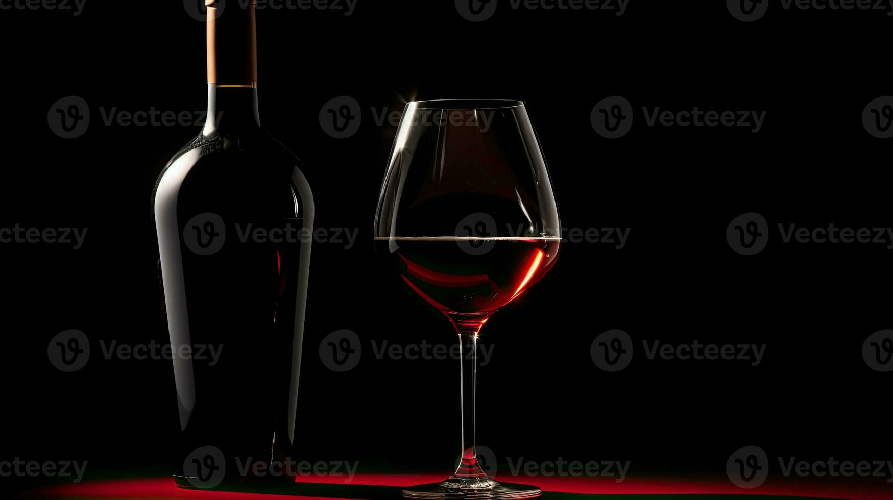 Silhouette of wine glass and bottle black background photo