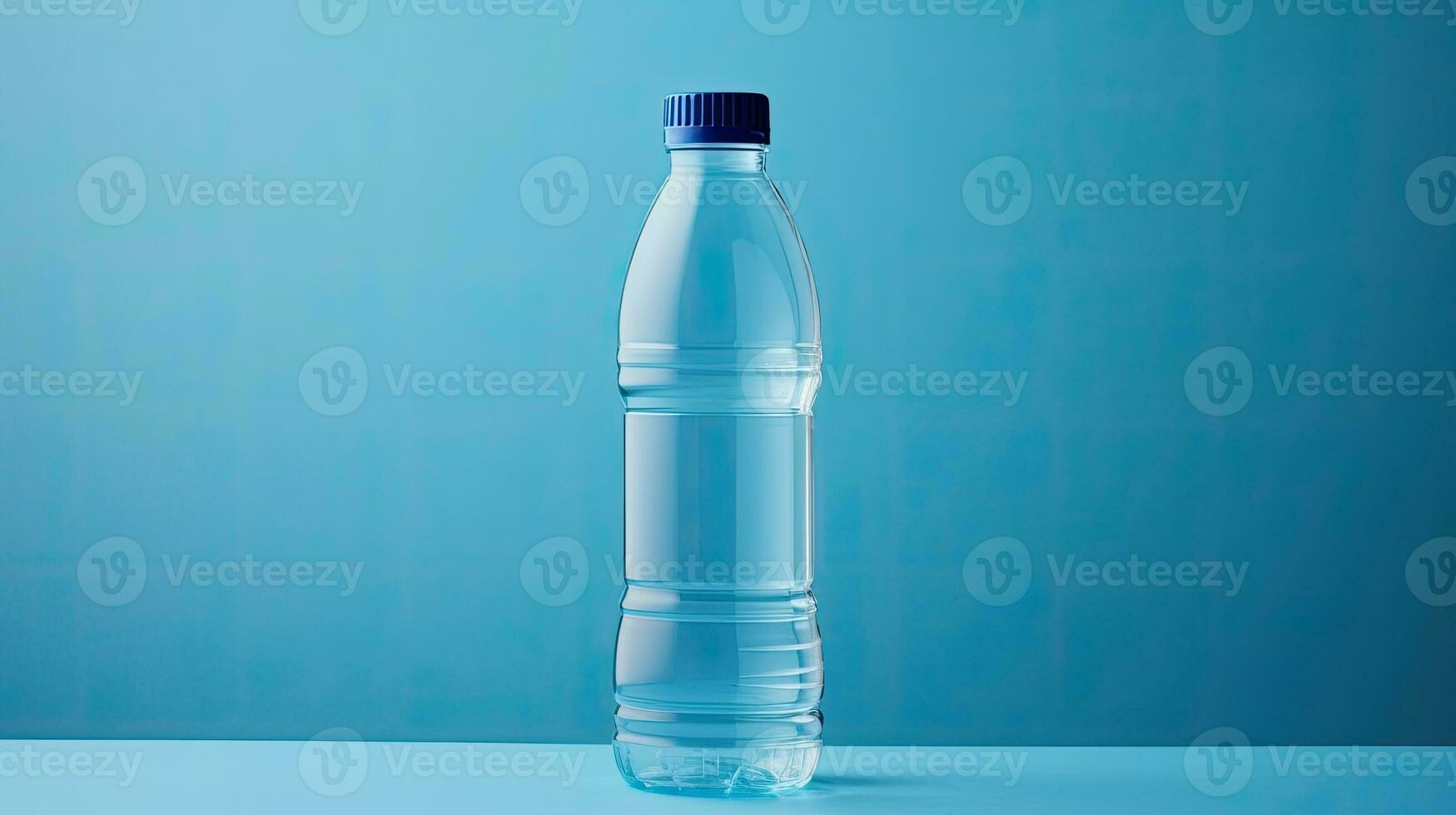 Product packaging of plastic water bottle isolated on blue background photo