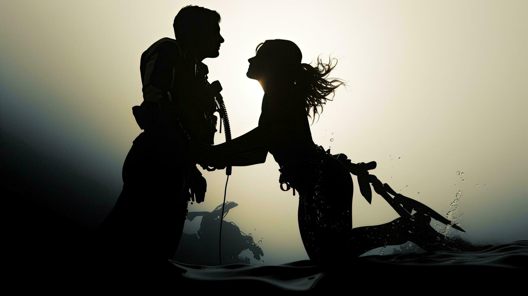 Scuba diving silhouette couple photo