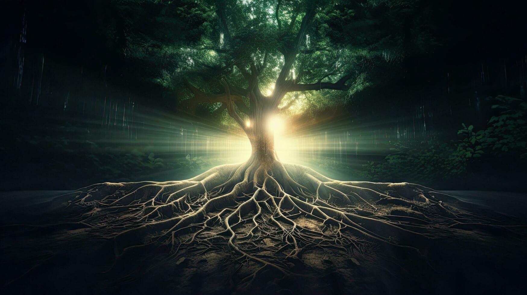 Enchanted forest filled with mystical and mesmerizing darkness photo