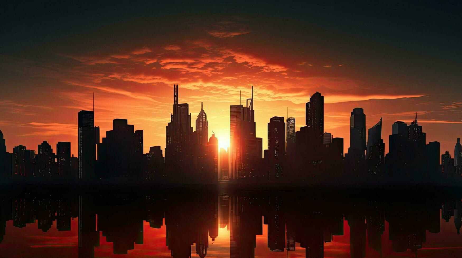 Tall building and city silhouettes at sunset photo