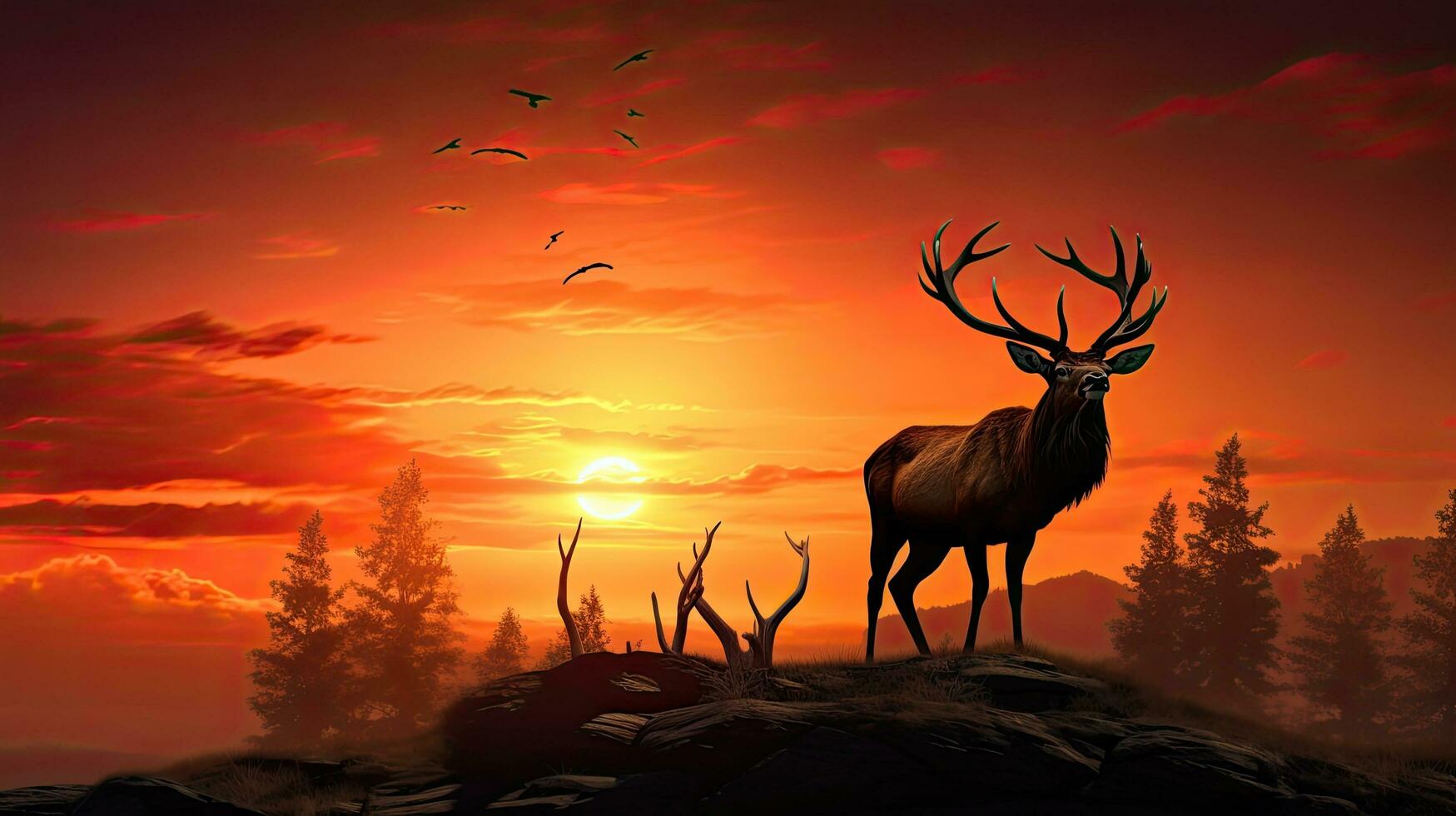 Dark outline of a bugling Bull Elk during dusk photo