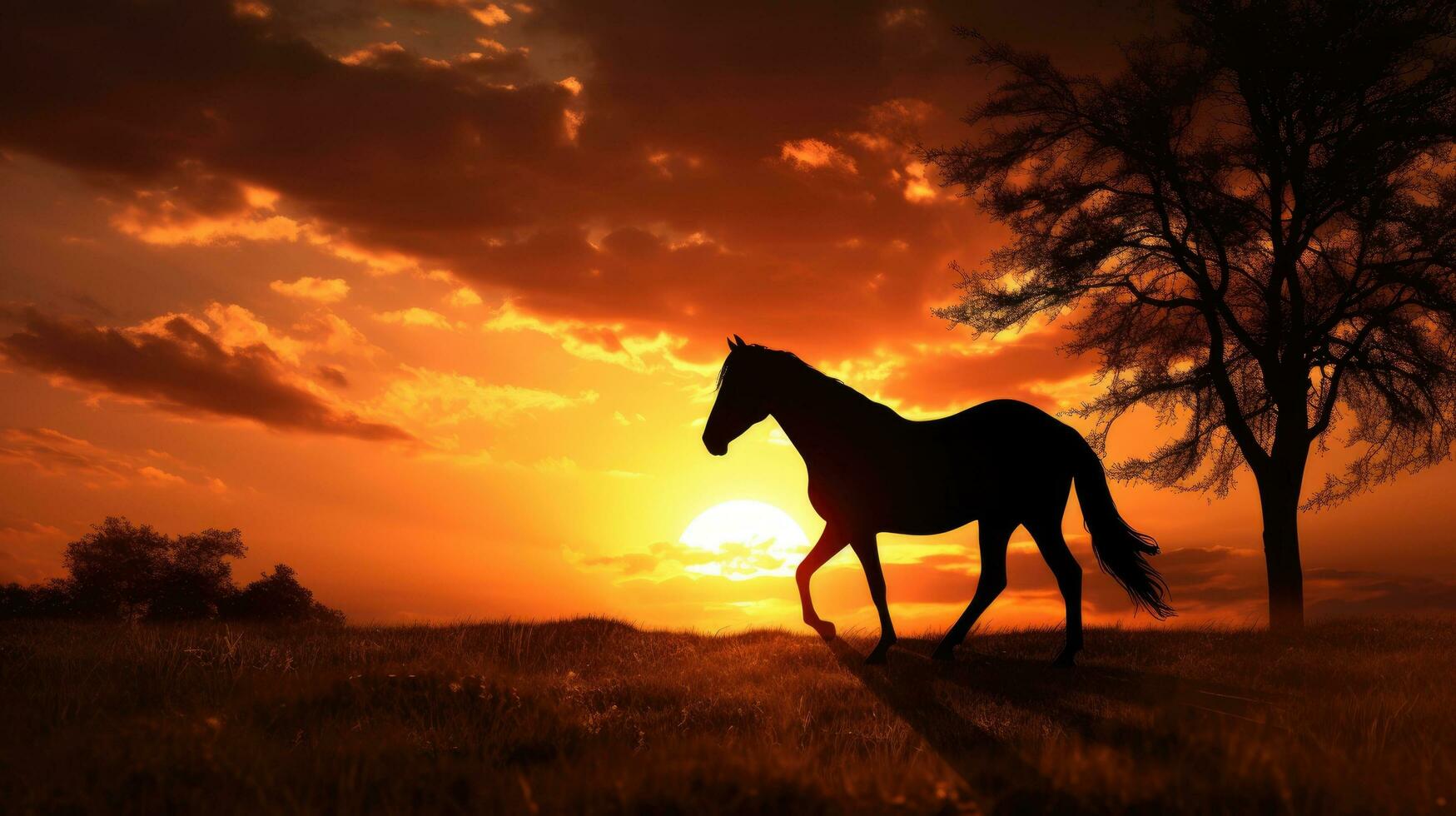 Silhouetted horse against a sunrise backdrop photo