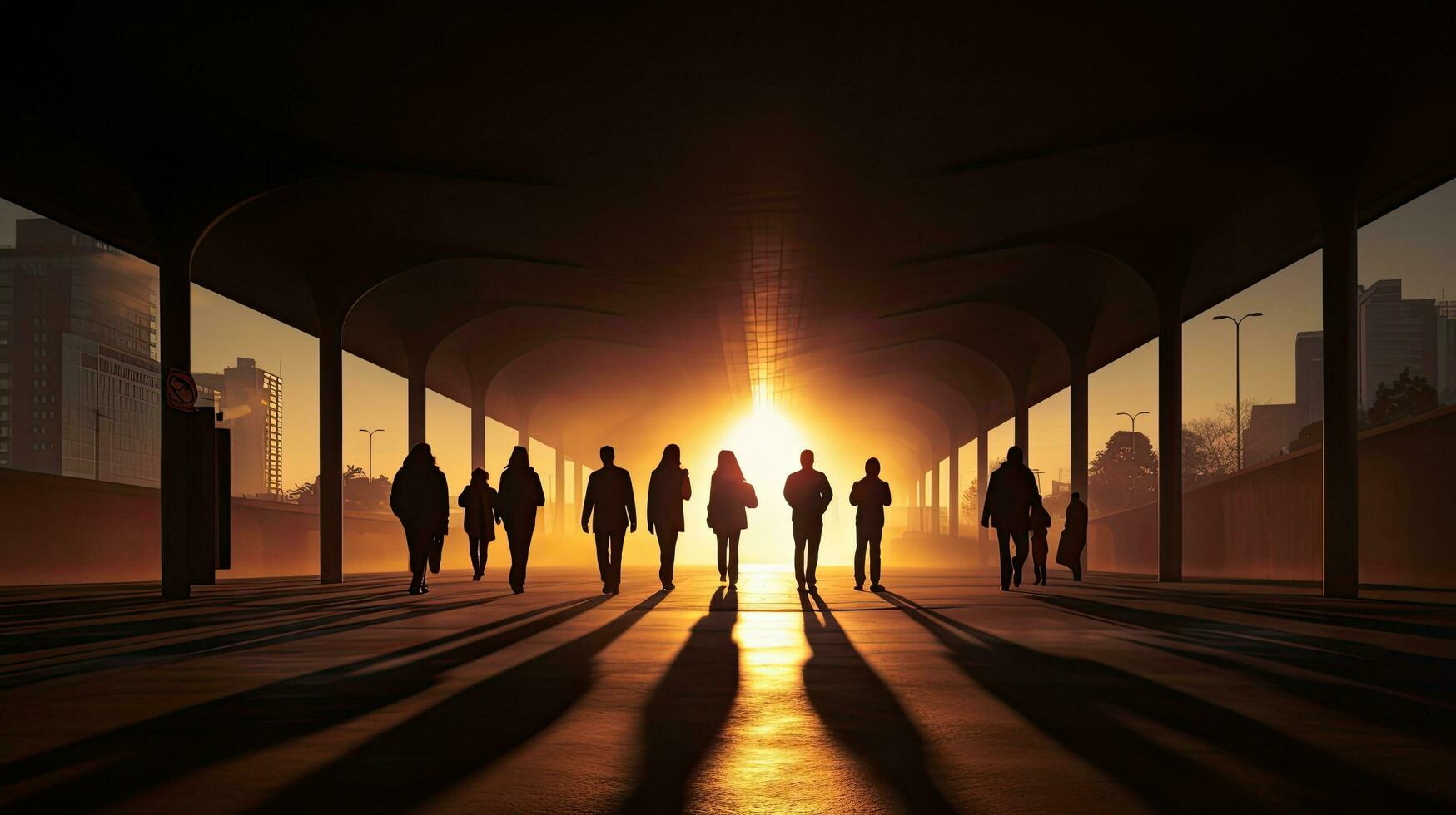 Pedestrians going through the urban underpass photo