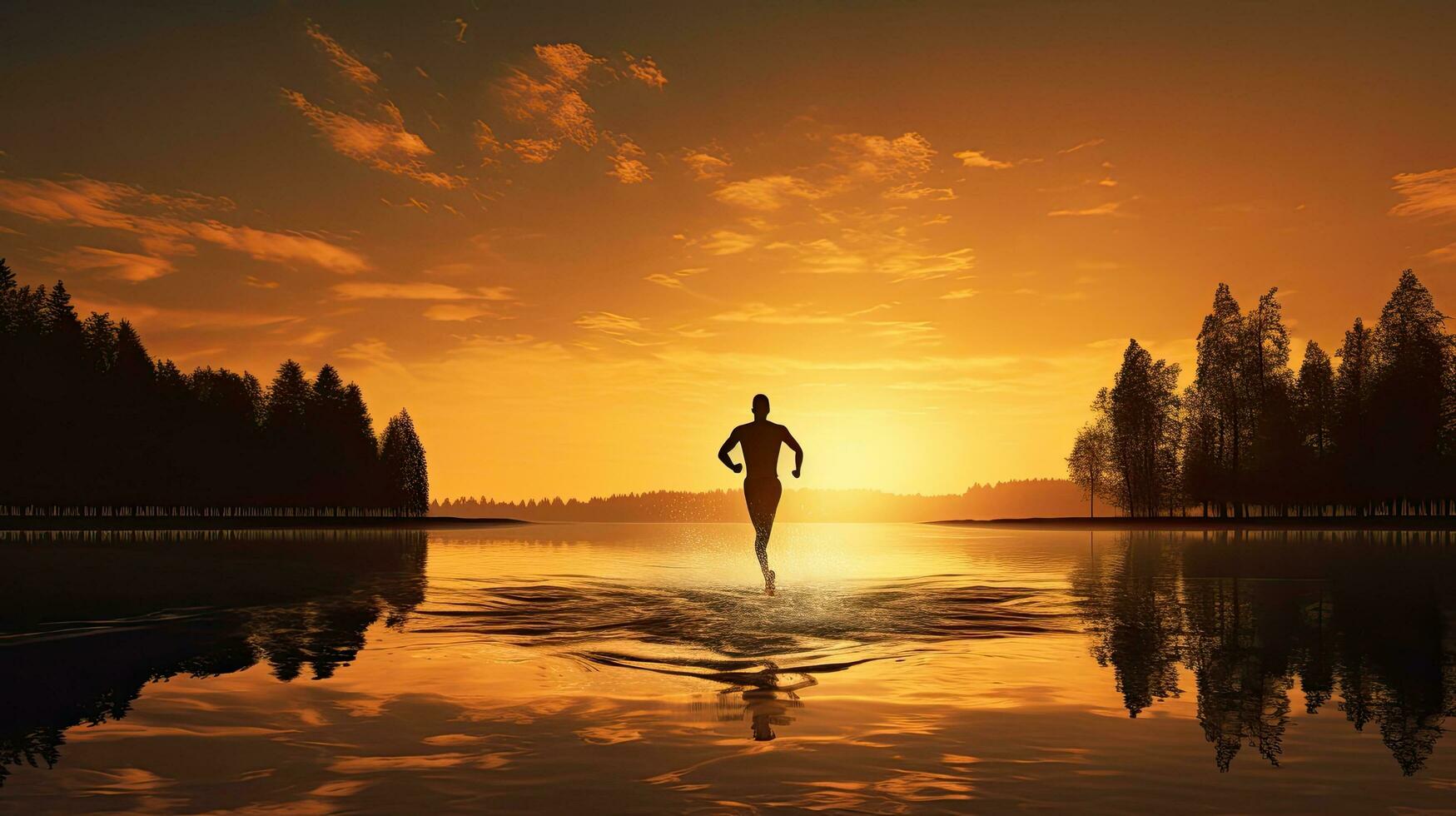 man jogging beside the lake photo