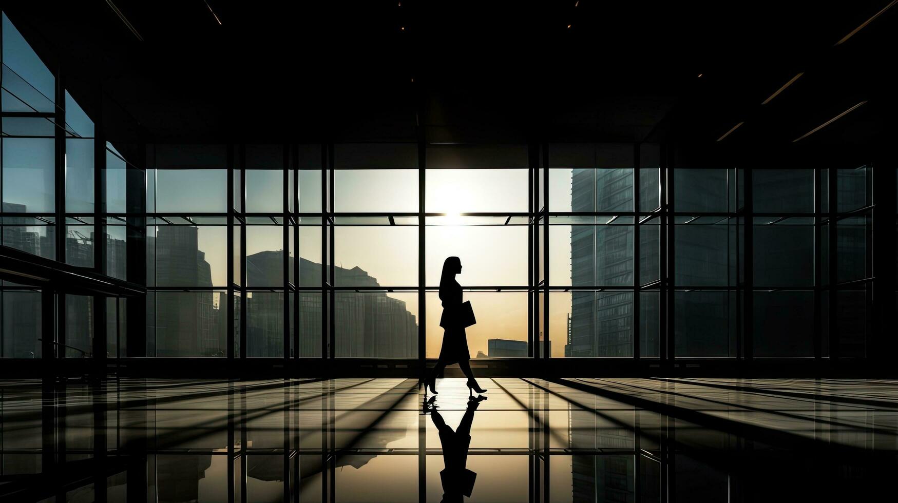 Businesswoman entering bright room in Milan Italy photo