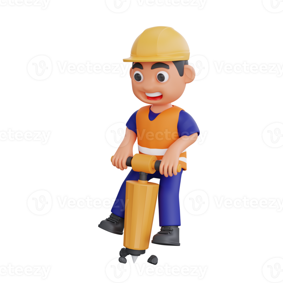 3d render cute construction workers activities png