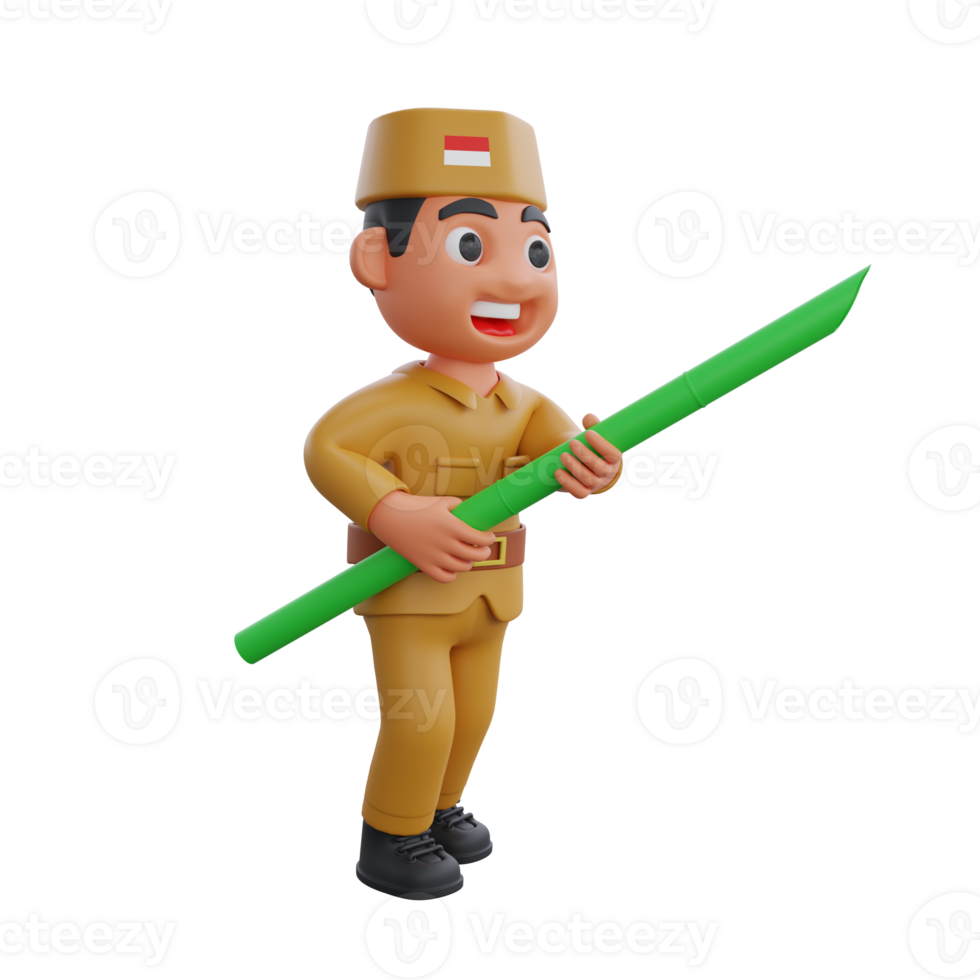 3d warrior character with indonesian independence day concept png