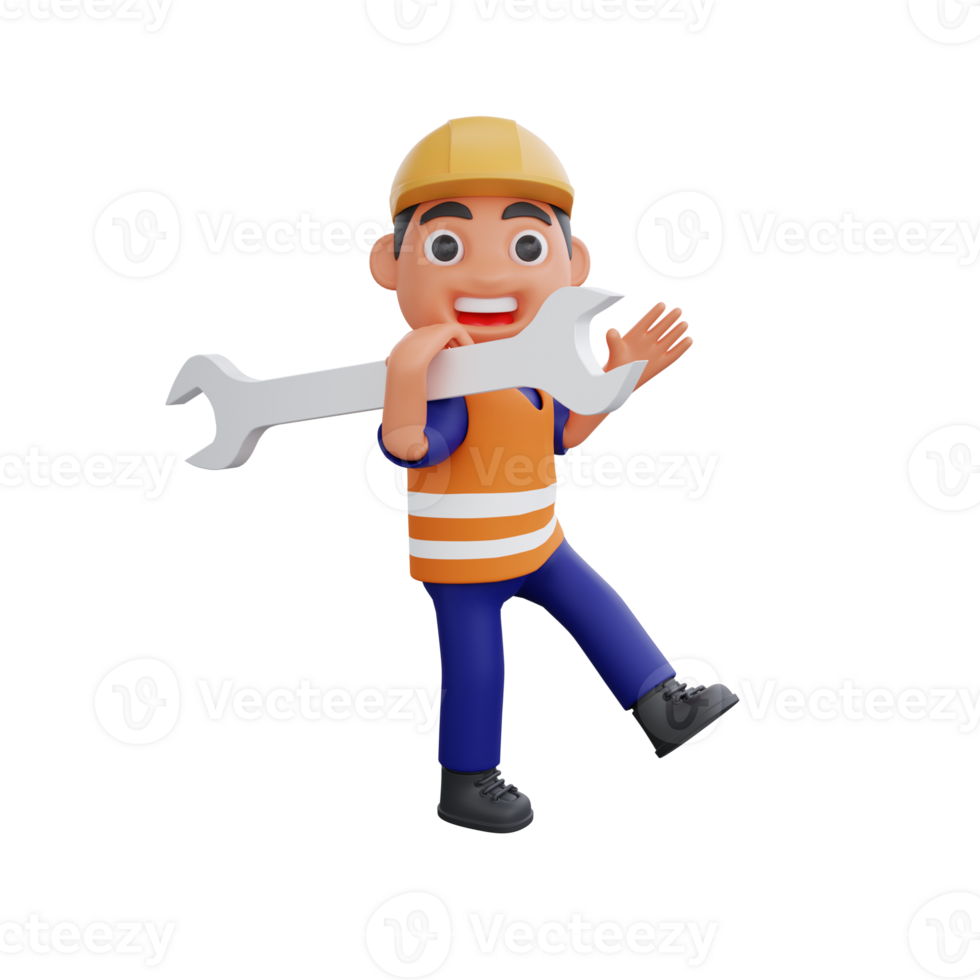 3d render cute construction workers activities png