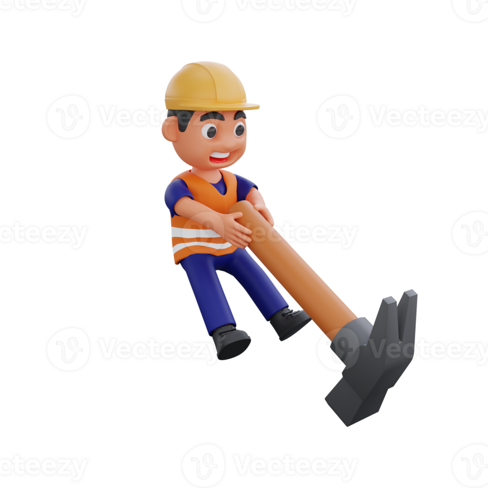 3d render cute construction workers activities png