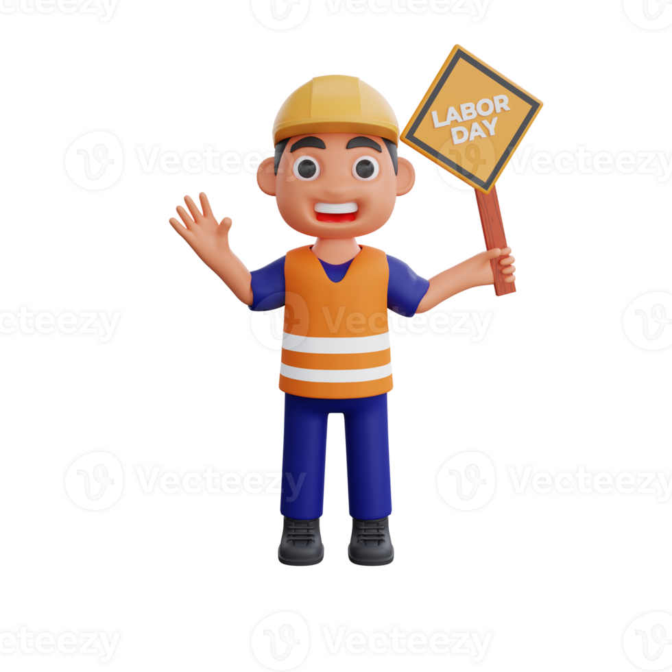 3d render cute construction workers activities png