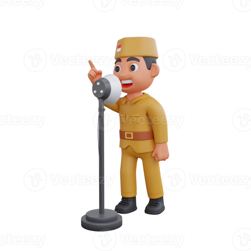 3d warrior character with indonesian independence day concept png