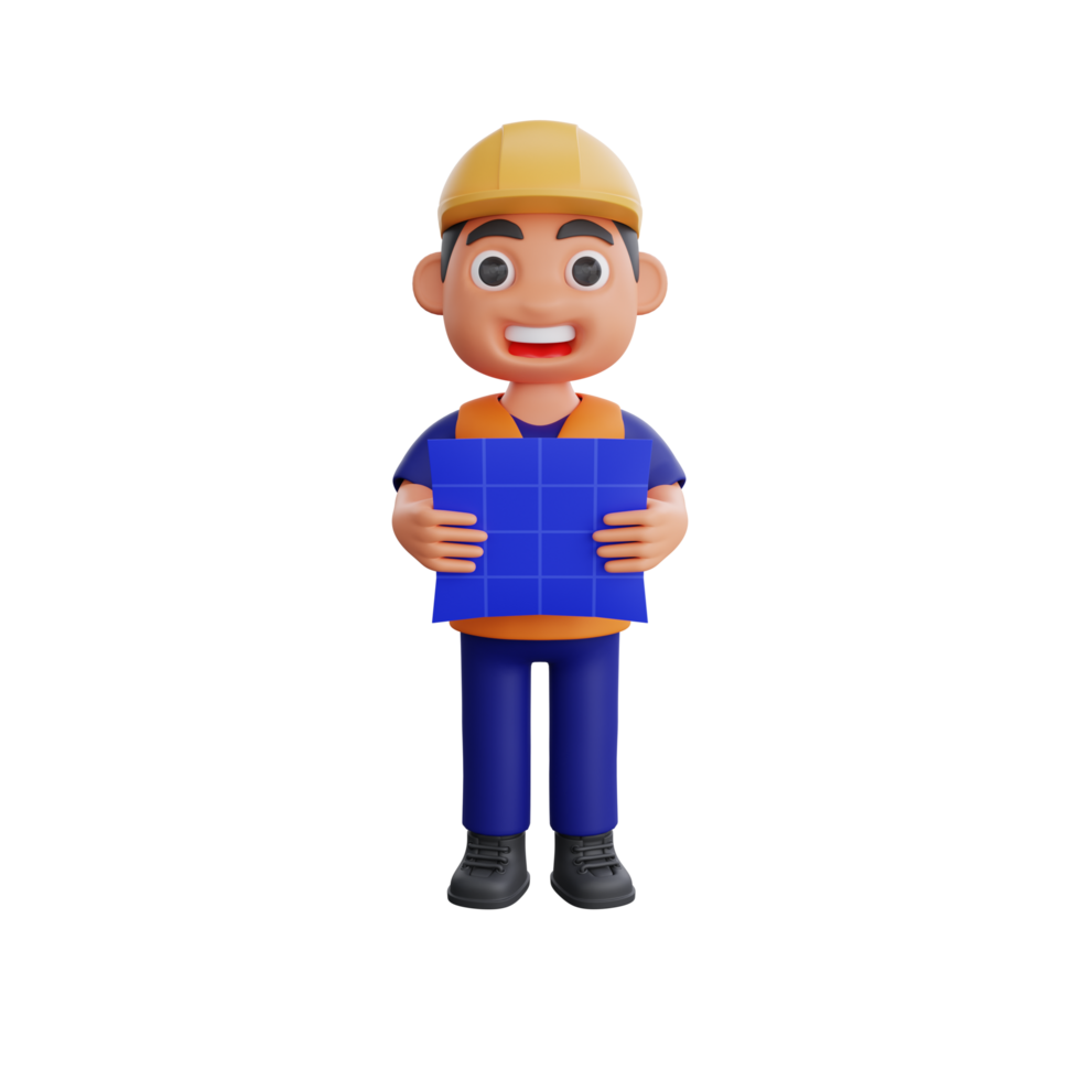 3d render cute construction workers activities png