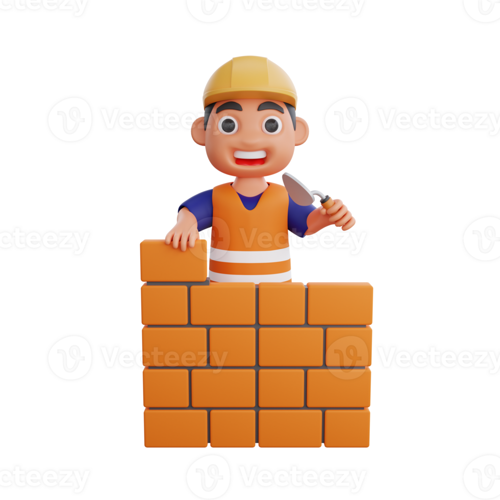 3d render cute construction workers activities png