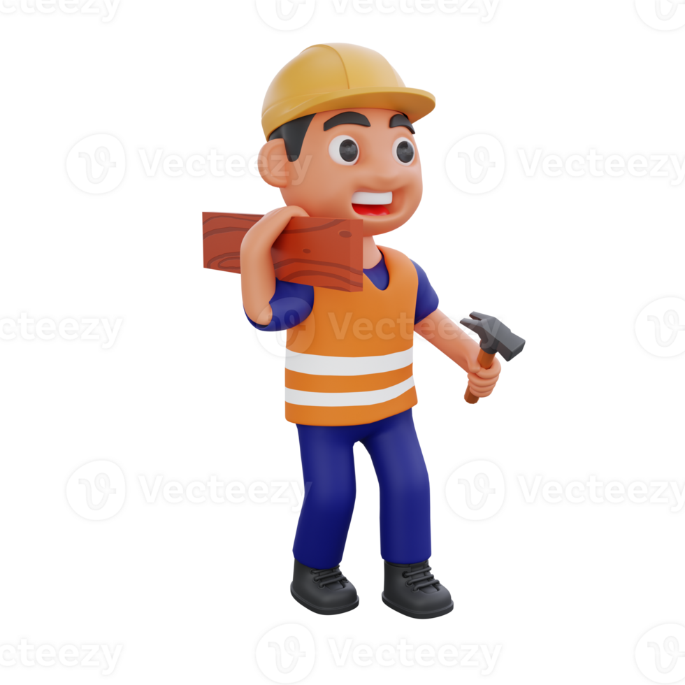 3d render cute construction workers activities png