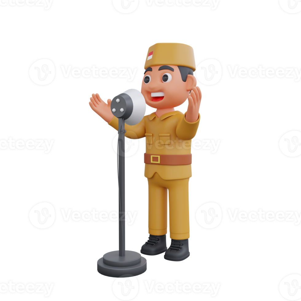 3d warrior character with indonesian independence day concept png
