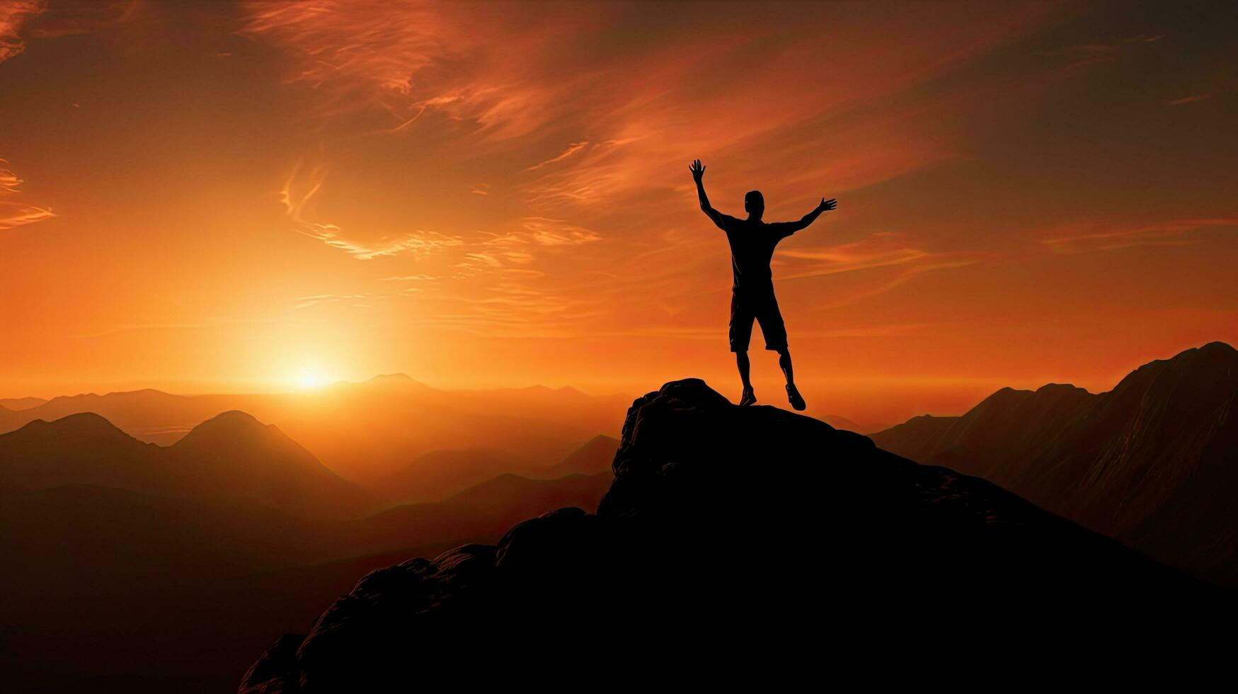 Man doing sunset exercise on mountain silhouette photo