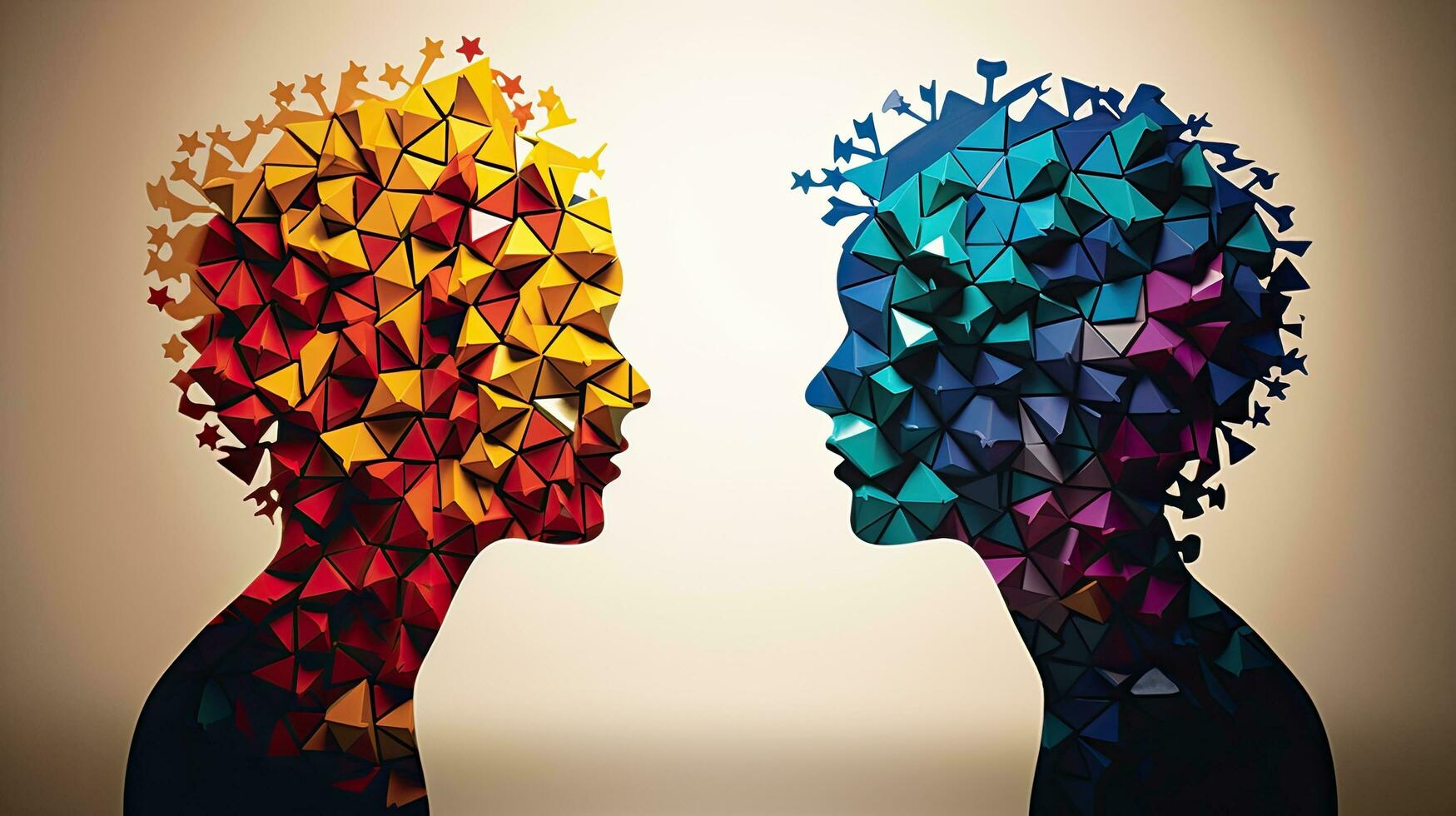 Abstract brain shapes representing the rational and irrational thinking of two individuals photo