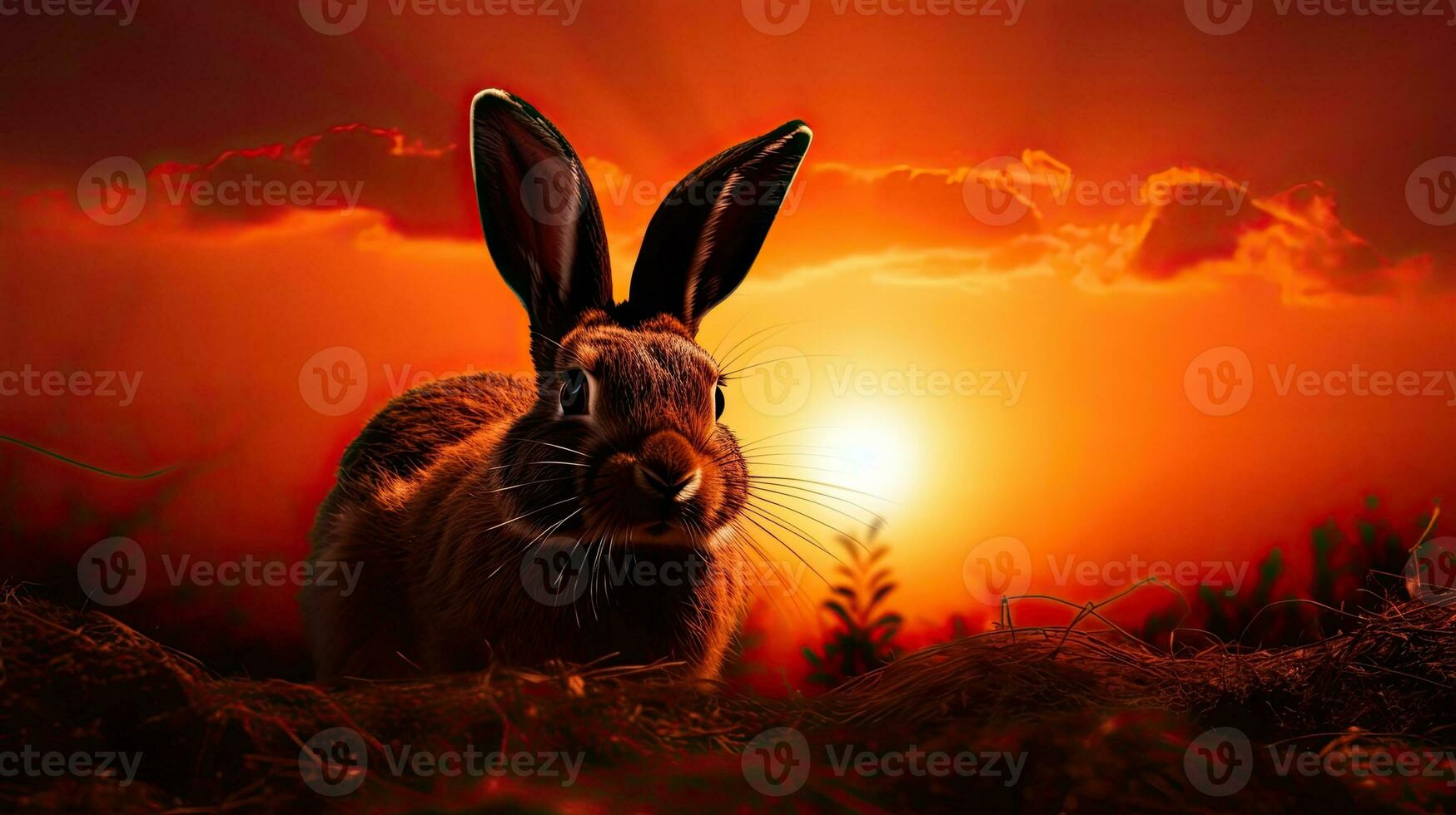 A furry bunny rabbit s silhouette at sunrise photo