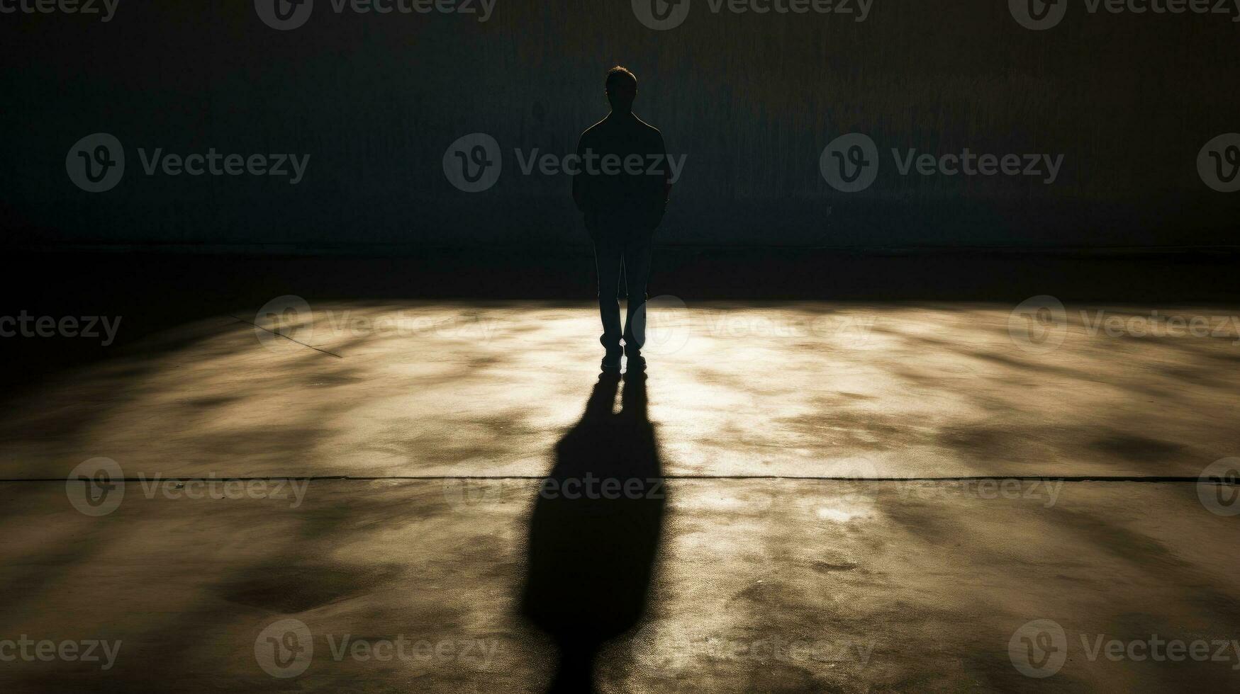 Man s shadow on textured asphalt background photo