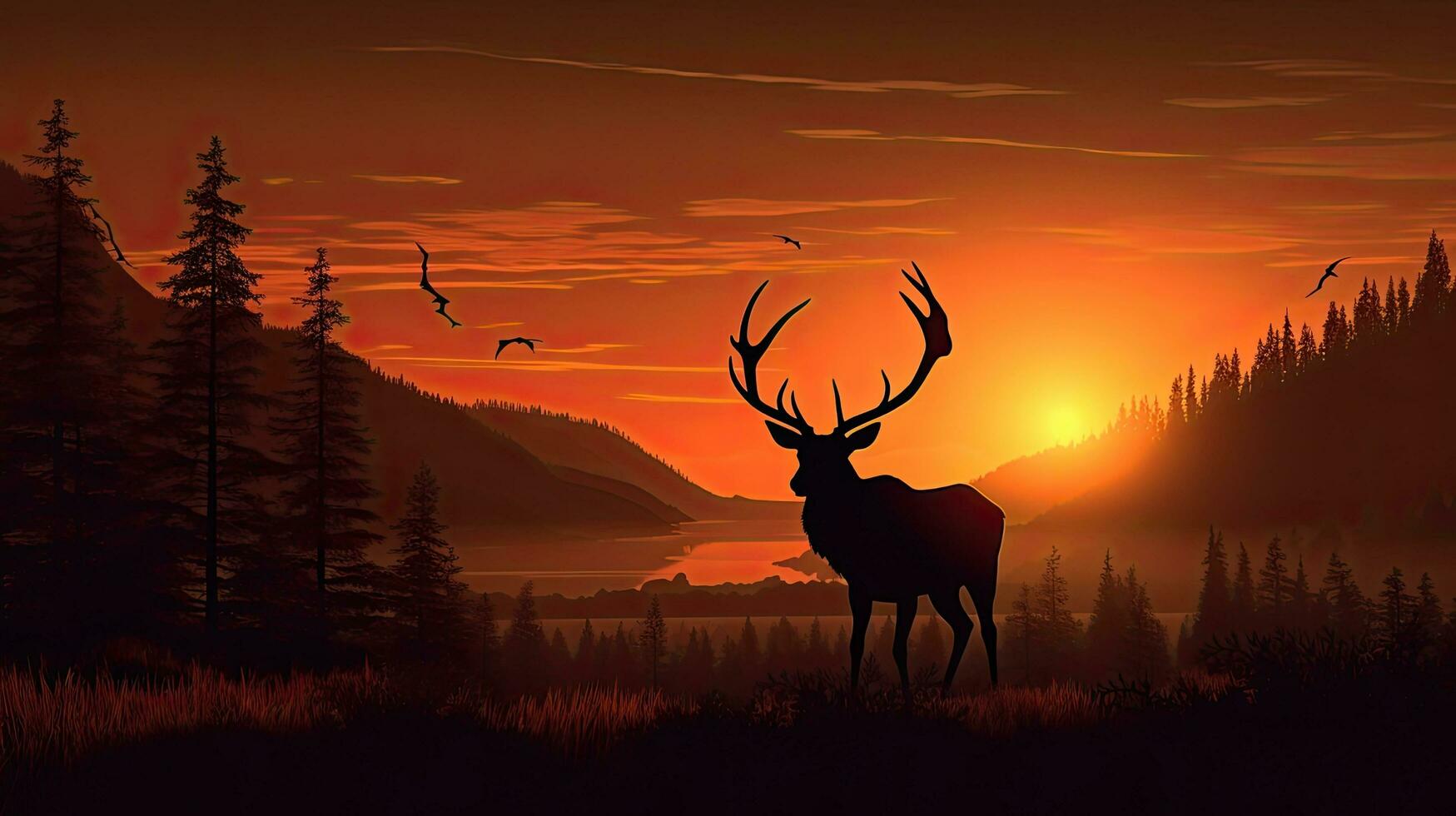 Dark outline of a bugling Bull Elk during dusk photo